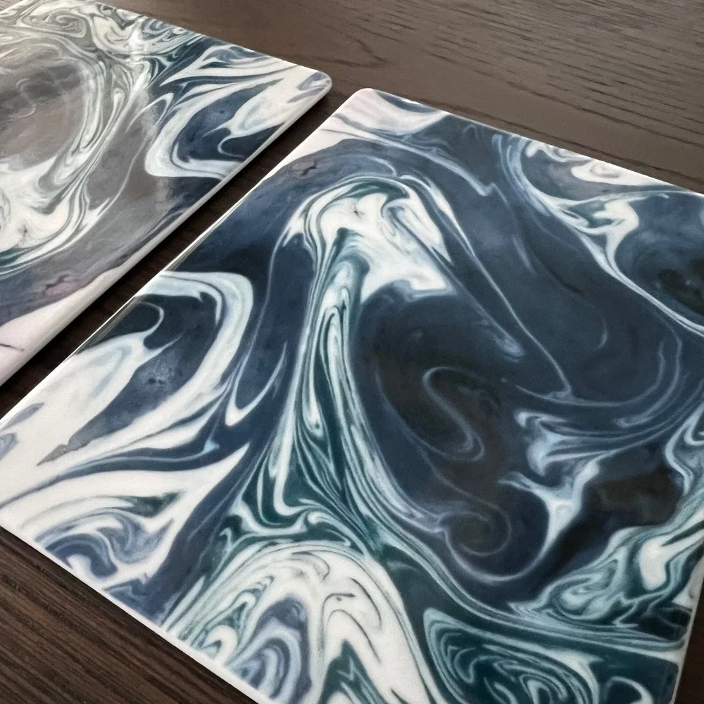 IKEA Marbled Swirl Replacement Coasters Set of 2 Blue White Teal Abstract Modern